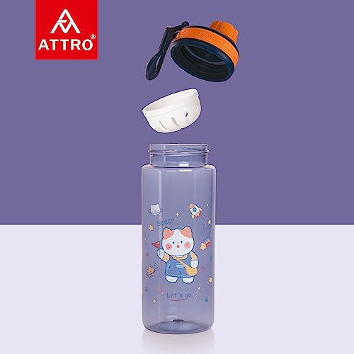 Image of Attro Champ 550ml Cute and Convenient Cartoon Printed Kids Plastic Water Bottle with Designer Hand Strap & Flip Lid BPA-Free-Perfect for School,Sports and Travel -Blue