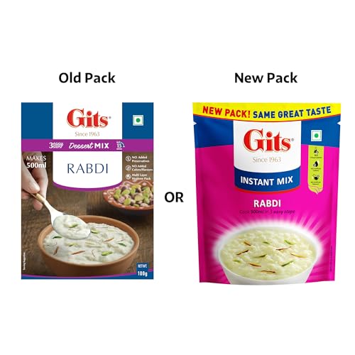 Image of Gits Instant Rabdi Dessert Mix, Pure Veg, Flavors of Saffron and Cardamom, Indian Sweet and Dessert Ready Mix, 100g