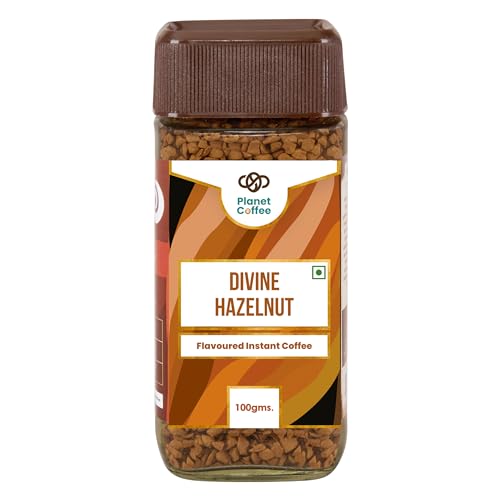 Image of Planet Coffee | DIVINE Hazelnut Coffee | 100 Gms Jar | Pure Arabica | Freeze-Dried Instant Coffee | No Added Sugar | Makes 50 Cups | Medium Roast | Flavoured Coffee