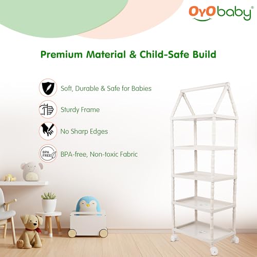Image of OYO BABY Kids Wardrobe for Storage 5 Shelves | Heavy Duty Plastic Almirah for Baby Clothes, Toys & Books Rack | Compact Storage Organizer for Nursery /Bedroom [Cartoon Printed - Blue]