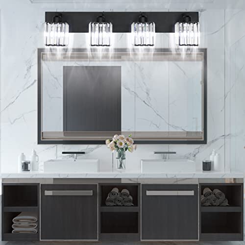 Image of Aipsun Black Light Fixtures Bathroom Vanity Light Crystal Modern Vanity Light for Bathroom 4 Light (Exclude Bulb)