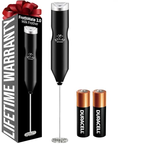 Image of Zulay Kitchen Powerful Frother Wand AA Batteries Included, Ultra Fast Handheld Drink Mixer, Comfort Milk Frother, Stainless Steel Whisker, Frother Handheld for Coffee, Protein & Matcha - Frothmate 2.0