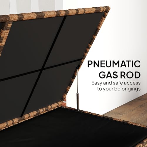 Outsunny 650L Extra Large Garden Storage Box with 2 Wheels, Rattan Deck Box with Waterproof Zipped Liner, Safe Pneumatic Rods, Patio Rattan Storage Container for Backyard Gardening Tools, Mixed Brown 6 Outsunny 650L Extra Large Garden Storage Box with 2 Wheels, Rattan Deck Box with Waterproof Zipped Liner, Safe Pneumatic Rods, Patio Rattan Storage Container for Backyard Gardening Tools, Mixed Brown - Image 6