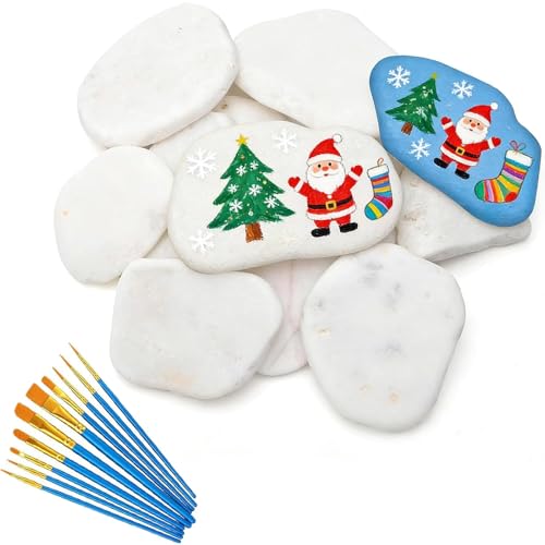 BbiuRer Steine Zum Bemalen, 10 Stück Flache Kieselsteine in 3 Größen, Mit 10 Verschiedenen Pinseln, Ideal Für DIY Kunstprojekte und Hausdekoration