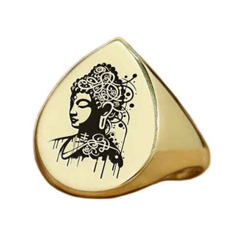 Bague Bouddha en argent 925 doré à l'or fin, chevalière vintage faite main