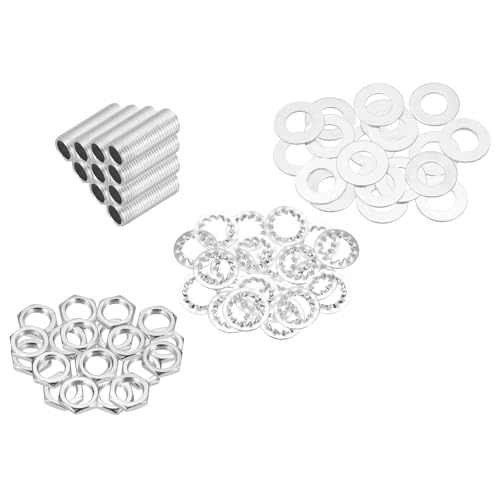 Image of MECCANIXITY 70Pcs 1 inch Lamp Pipe Nipples Kit with Hex Nuts Washers, M10 Fine Threaded Hollow Tube Repair Hardware Fasteners Assortment for Assembly Chandelier Ceiling Lamp DIY, Silver
