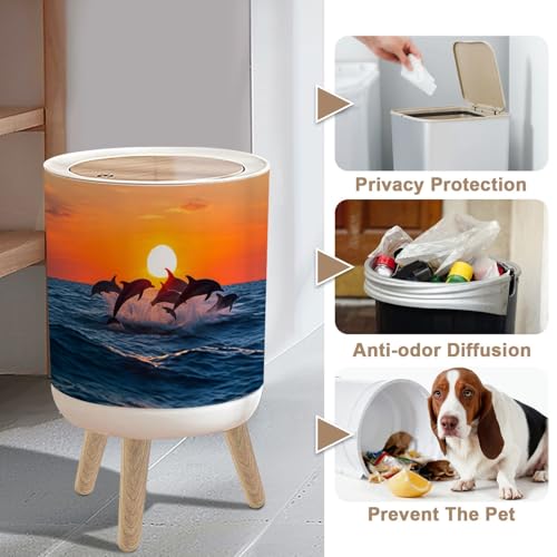 Caneca de basura pequeña con tapa y patas de madera 7L miniatura 4