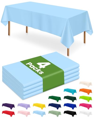 Image of LANLISA 4 Pack Light Blue Plastic Tablecloth Disposable, 54 x 108 Inch