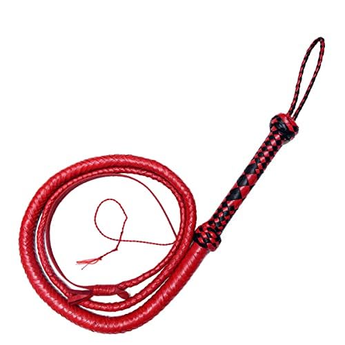 Látigo de toro de cuero de vaca hecho a mano, 8 pies de largo, 12 trenzas, accesorios ecuestres para montar a caballo, látigos resistentes (negro y rojo)
