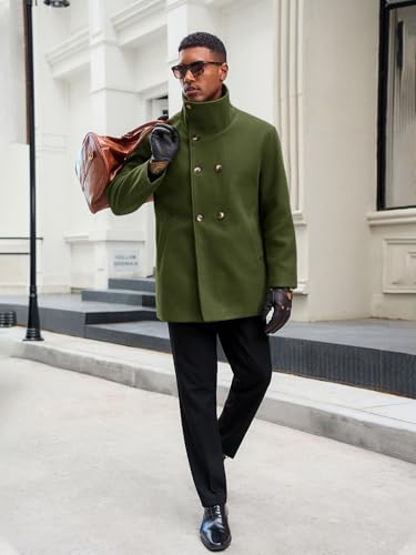 Yousify Mens Trench Coat Double Breasted Stand Collar Overcoat Casual Winter Warm Business Short Pea Coat4