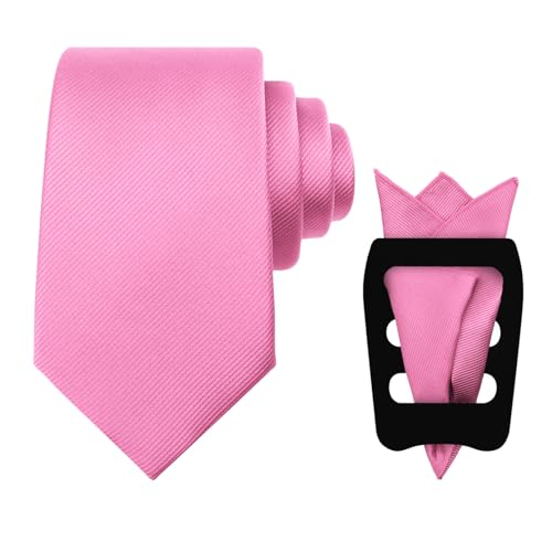 Image of Mantieqingway Black Tie Sets for Men Classic Solid Color Tie Handkerchief Pocket Square Holder Formal Graduation Wedding