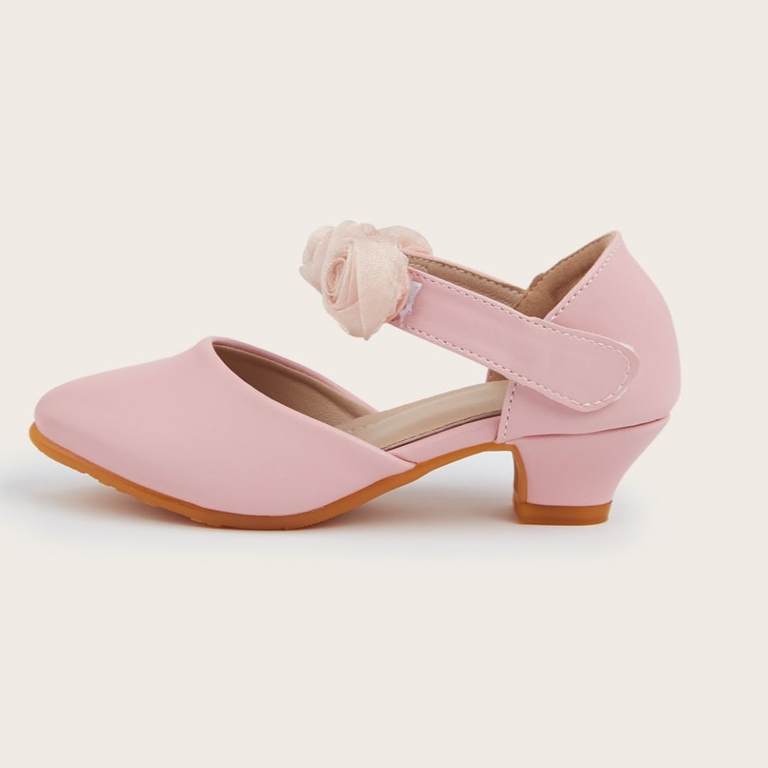 Girls Low Heels Dress Shoes Flower Leather Mary Jane Sandals Princess Wedding Party Pump