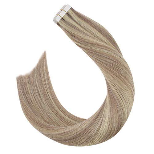 Extensions Human Hair Natural Tape in 20 Inch Tape in Hair Extensions Human Hair 50G Hair Extensions Human Hair Tape in 20PCS #P18/613 Ash Blonde with Bleach Blonde Hair