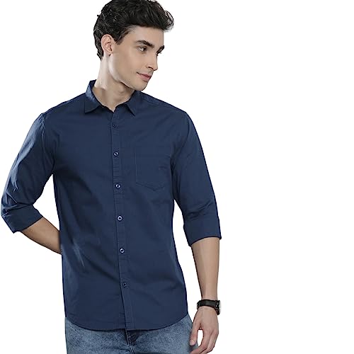 Image of The Indian Garage Co Men Slim Fit Solid Full Sleeves Cutaway Collar Casual Shirt