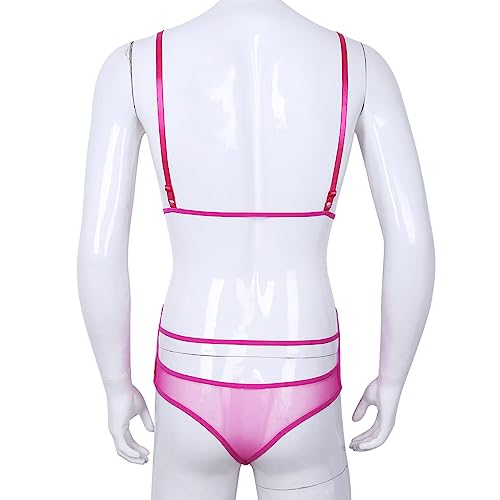 Men's Sheer Lace Mesh Bodysuit Thong Leotard One Piece Sissy Crossdress Nightwear3