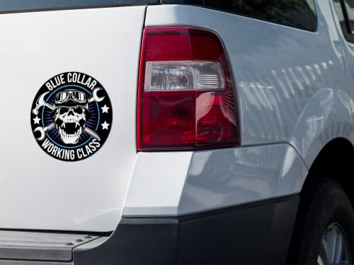 Image of Blue Collar Working Class Skull Sticker | Decal | 5 inches | Waterproof | for car Bumper, Truck etc