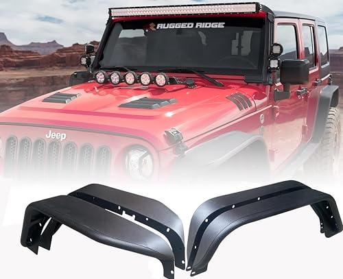 SUPERDRIVE Flat Front&Rear Tubular Fender Flares Mud Guards Compatible with [ 2018-2025 ] Jeep Wrangler JL 2/4 Door, 4 PCS Heavy Duty Solid Steel Textured Black Off-Road Liner Set (Jeep JL)
