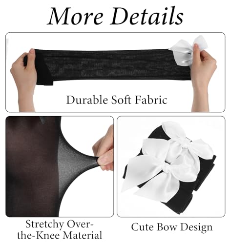 Black Stockings Thigh High, Black Thigh Highs, Charming and Smooth Soft Velvet Stockings with Bows for Women Parties, Weddings, and Everyday Wear (White Bow)3