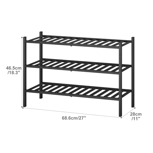 Kitsanery Bambus-schuhregal platzsparend,Schuhständer mit 3 Ebenen,Schuh Regal für Flur, Wohnzimmer, Schlafzimmer (Schwarz, 3 Ebenen(68.3B x 46.5H)) – Bild 4