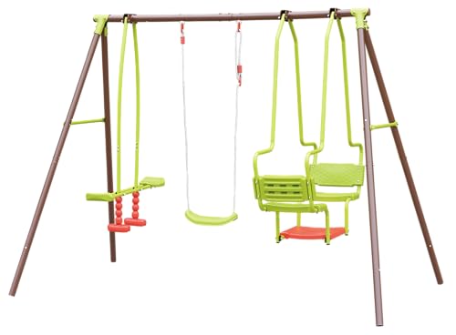 SOULET - Columpio Triple de Acero Marrón y Verde Malo con Asiento Individual, Balancín y Góndola - 2,70 m x 1,53 m x 2,20 m​