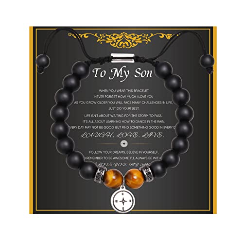 Vnox Son Bracelet Gifts From Mom | Mens Compass Beads Bracelet To My Son Bracelet Son Gifts From Mom Dad Valentines Day Christmas Birthday Graduation Gifts For Son #TOP27