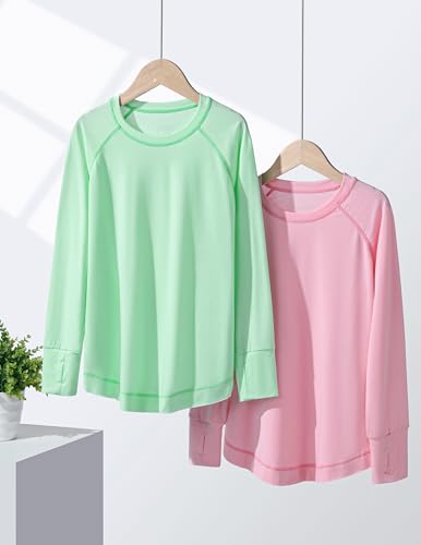 Image of Liberty Pro 2-Pack Girls' Loose Fit Long Sleeve Tunic Tops with Pockets and Thumb Holes, Casual T Shirts for Tween Kids
