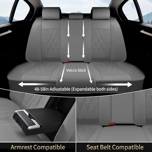 Image of FLORICH Leather Car Seat Covers Full Set Automotive Seat Covers Waterproof Car Seat Cover with Lumbar Support Interior Cover for Front Seat and Back Universal Fit for Most Cars Sedans Trucks SUV, Gray