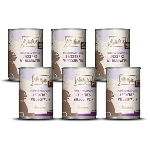 MjAMjAM - Premium Nassfutter für Katzen - Purer Fleischgenuss - leckeres Wildschwein pur, 6er Pack (6x400g), getreidefrei