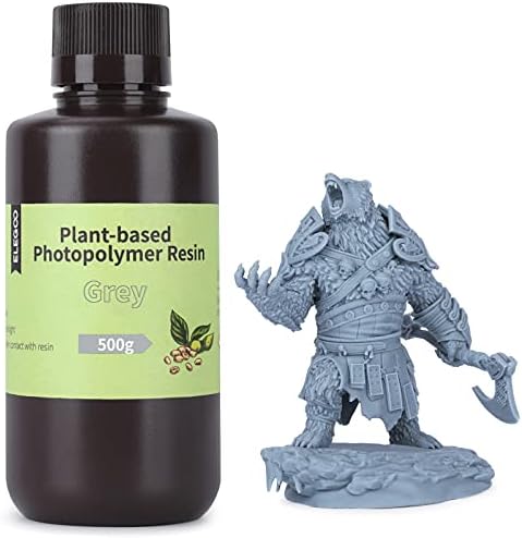 ELEGOO Plant-Based 3D Printer Resin with Ultra-low Odor and High Precision, 405nm UV Rapid Photopolymer Resin, Quick Curing for Resin 3D Printer - Grey 500g