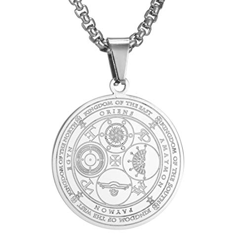 AFSTALR Collier Occulte Talisman des 7 Archanges-Talisman de Salomon-Talisman Sceau de Magique-Amulette de Protection en INOX argent E