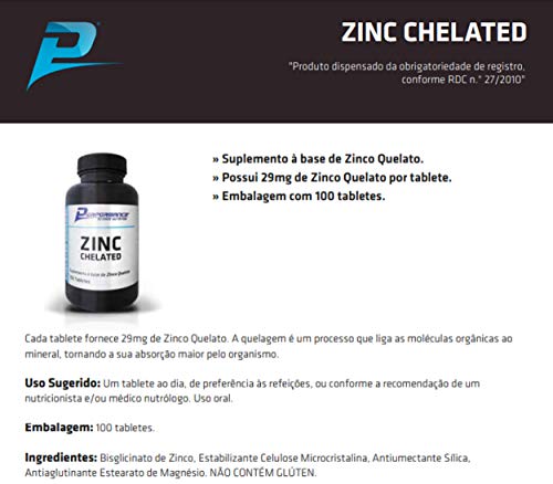 Zinco Mineral Quelato Zinc Chelated 29 mg Performance Nutrition 100 Tabletes Kit 3 Und