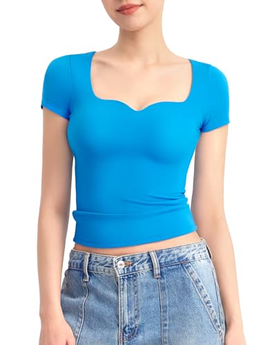 WT1054 Women's Sweetheart Top - Short Sleeve, Solid Color, Super Stretchy Knit, XXL In Teal