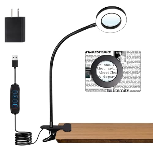 Woputne Desk Lamp with 5X Magnifying Glass,3 Color Modes 10 Brightness Levels,Reading Light...