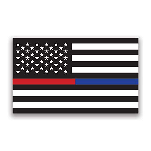 DHDM Thin Red Blue Line Flag Firefighter Law Enforcement Vinyl Decal Sticker | 2-Pack | 5-Inches by 3-Inches | Premium Quality Vinyl | UV Resistant Laminate | PD904