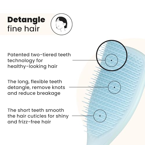 Tangle Teezer Fini E Fragili Ultimate Detangler Per Capelli Colorati, Fini E Sottili - Spazzola Grande Doppie Setole Morbide Riduce Rottura E Strappo - Ideale Per Capelli Delicati - Blu Spuma Di Mare - 2