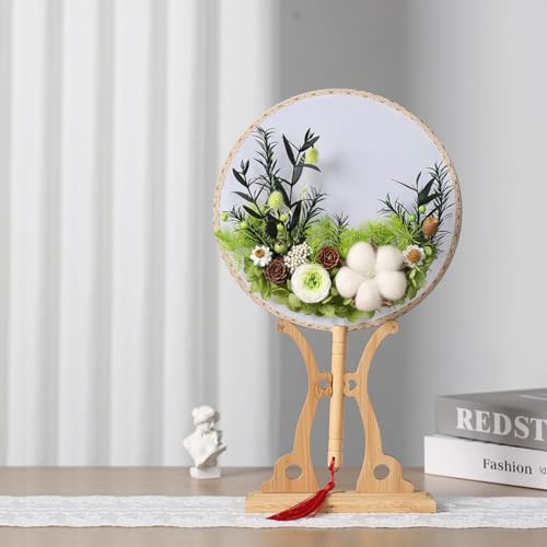 Kit Abanico Redondo Chino con Flores Secas DIY miniatura 5