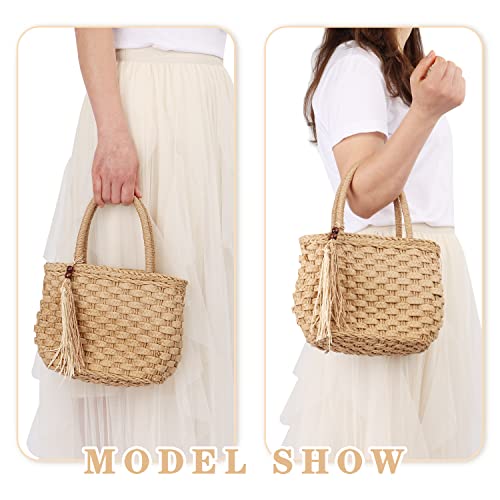Bolso Tote de paja para mujer verano playa miniatura 2