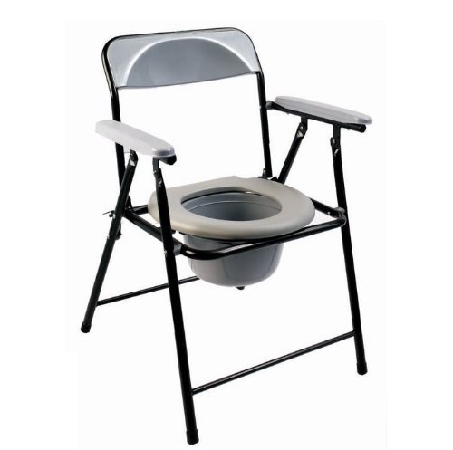 Folding lightweight commode chair with top loading easily removable pot