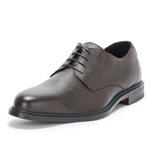 Image of HUGO Men's Kerr Grainy Leather Pointed Derby Shoe