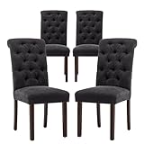 COLAMY Button Tufted Dining Chairs Set of 4, Parsons Upholstered Fabric Dining Room Chairs Kitchen Chairs with Wood Legs and Padded Seat, Black