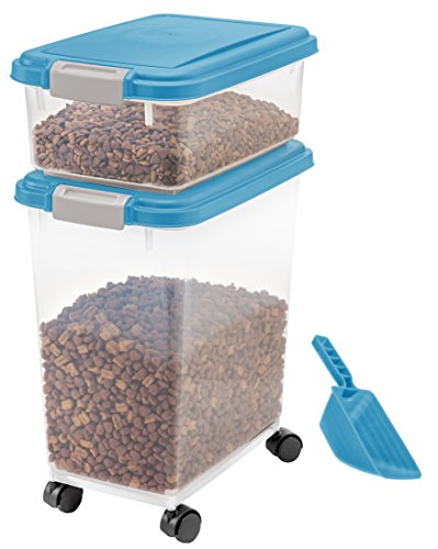 IRIS-USA-3-Piece-Airtight-Pet-Food-Storage-Container-Combo-with-Scoop-and-Treat-Box-for-Pet-Dog-Cat-and-Bird-Food-Blue-Moon 3-Piece Pet Food Container Combo