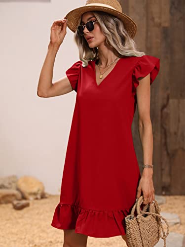Image of SOLY HUX Summer Dresses for Women V Neck Cap Sleeve Ruffle Hem Smock Short Dress
