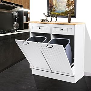 JPHMN Double Tilt Out Trash Can Cabinet Kitchen Wo...