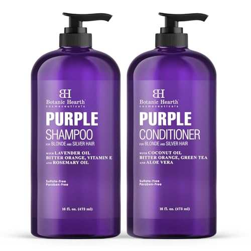 Botanic Hearth Purple Shampoo And Conditioner Set | For All Shades Of Blonde, Silver And Gray Hair | Enhances Highlights | Sulfate Free, Paraben Free, 16 Fl Oz Each