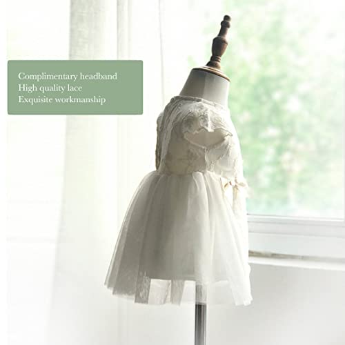 Hoolchean Baby Infant Girls Lace Tulle Occasion Dress With Headband (Off White, 66: 0-6 Months) #TOP4