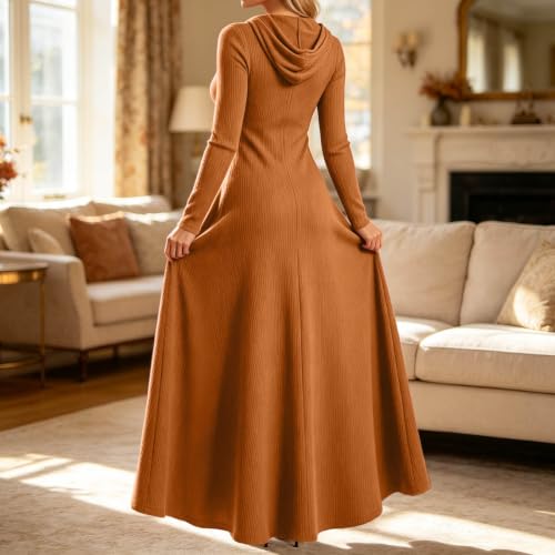 Long Sleeve Sweater Dress for Women Fall Ruched Waist A Line Hooded Dresses - image 3