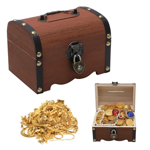 VOSSOT Coffre Tresor avec Serrure – Coffre Fort Enfant en Bois pour Enfants,Tirelire en Bois pour Enfants avec clé, boîte pour Le Rangement,idée pour Les...