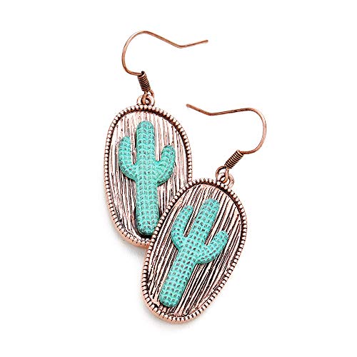Liavy's Two Tone Metal Cactus Fashionable Earrings - Fish Hook - Copper Burnished