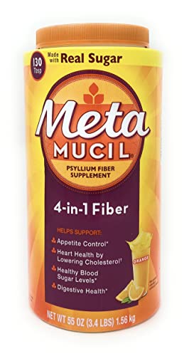 Metamucil Fiber 4-in-1 Psyllium Fiber Supplement Powder with Real Sugar Orange (55 oz)