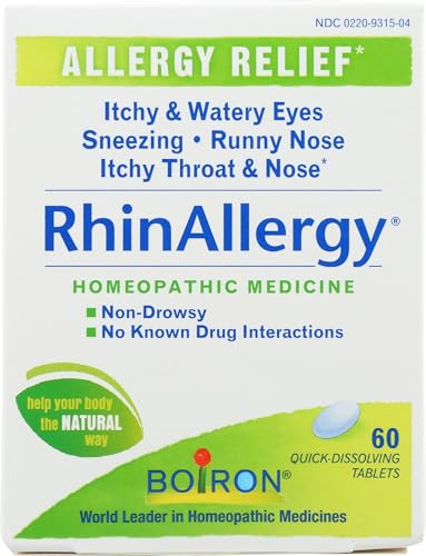 Boiron RhinAllergy Tablets for Relief from Allergy Symptoms of Sneezing, Runny Nose, and Itchy Eyes or Throat - 60 Count